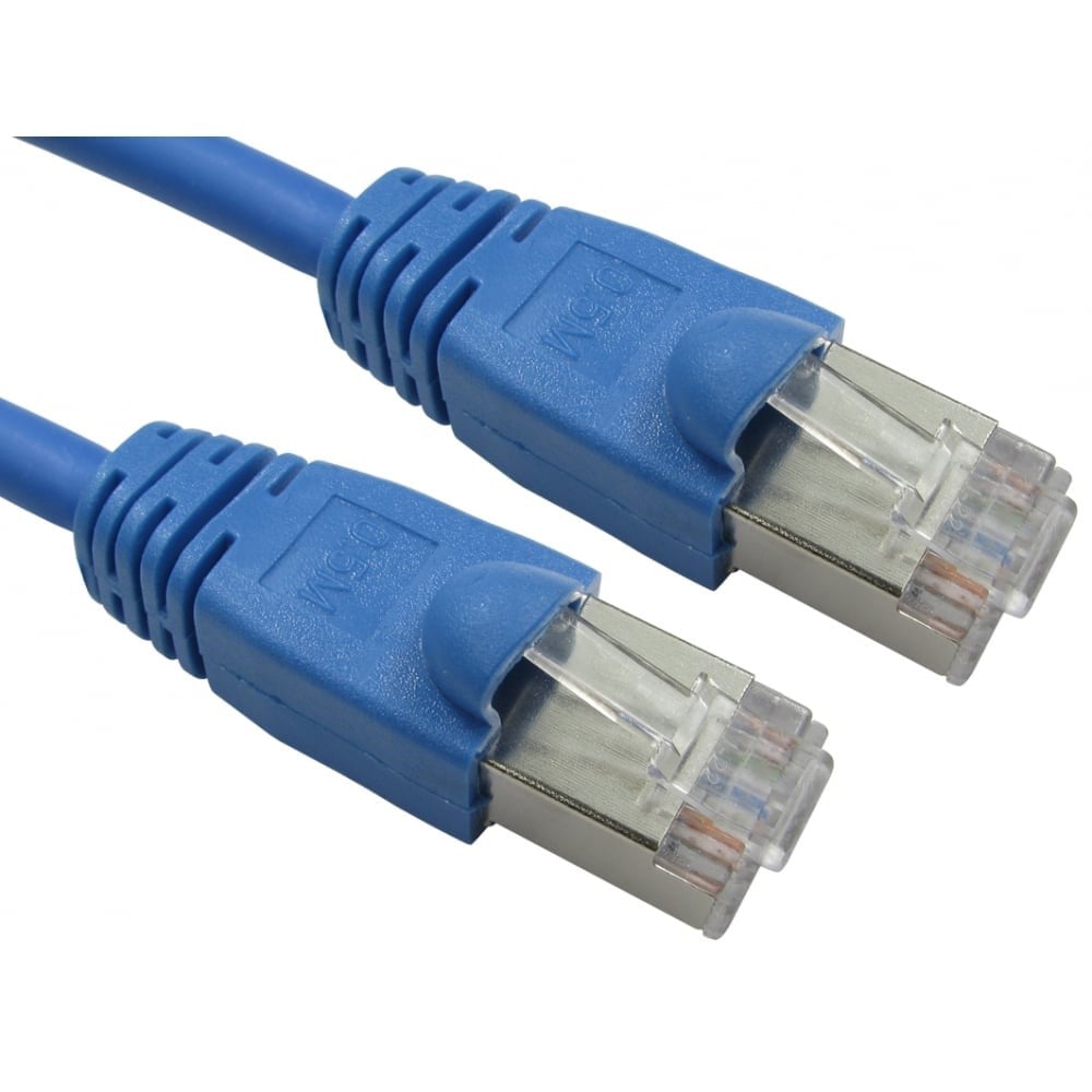 Blue 20m Cat6 FTP networking cable featuring durable plastic connectors with clear, molded ends for secure connections.