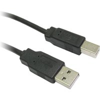 Black 2m USB 2.0 cable with USB A and USB B connectors, textured grips, by Cables Direct.