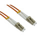 10m OM2 fibre cable with orange outer sheathing, featuring two LC connectors at each end with beige plastic housings.