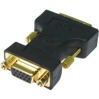 Black DVI-A to VGA cable gender changer with gold connectors and screws, compact rectangular design.