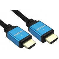 Black HDMI cable with blue connectors, 1 meter, HDMI Type A standard, by Cables Direct.