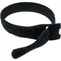 Black Cables Direct hook and loop cable tie, adjustable, with textured surface, coiled in a circular shape.