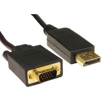 Black Cables Direct adapter with VGA D-Sub and DisplayPort connectors, gold-plated contacts, 2-meter length.