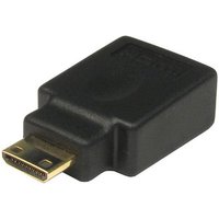 Black Cables Direct Mini HDMI to HDMI adapter with gold-plated connectors and compact rectangular design.