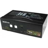 Black Cables Direct KVM switch with USB, HDMI ports, and two white buttons on the front panel.