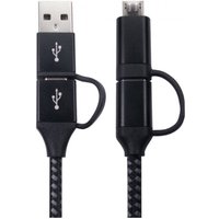Black Cables Direct USB 2.0 cable, 1m, with USB-A and USB-C connectors, braided texture.