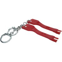 Red RJ-45 port blocker keys with a silver keyring, featuring a slim, elongated design by Cables Direct.