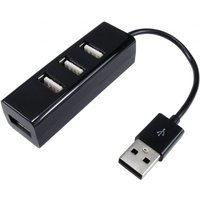 Black Cables Direct USB 2.0 hub with four ports and short attached USB cable.