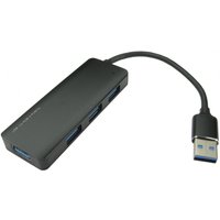 Black Cables Direct USB 3.2 Gen 1 hub with four ports and attached USB connector cable.