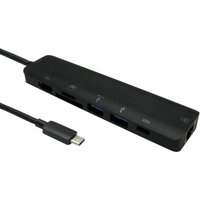 Black Cables Direct NLUSB3C-7PHUB dock with multiple USB 3.2 Gen 1 ports, slim design, and attached USB-C cable.