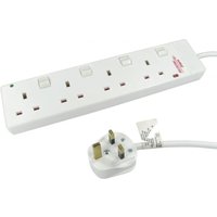 White Cables Direct surge protector with 4 AC outlets, 10m cord, and UK plug.