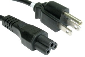 Black 2-meter power cable featuring a C5 coupler on one end and a standard plug on the other, made of durable plastic with three prongs and a smooth finish.