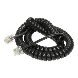 Coiled black RJ-10 telephone cable, 3 meters long, featuring clear plastic connectors on both ends.