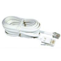 White 2-meter RJ11 cable with BT plug connectors at both ends, coiled neatly for storage.