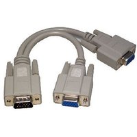 Grey SVGA splitter cable, 20cm, with one VGA input and two VGA outputs, featuring D-Sub connectors by Cables Direct.