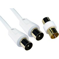 White 2m coaxial cable with gold-plated connectors and an additional white adapter by Cables Direct.
