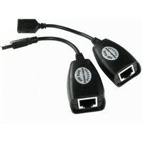 Black Cables Direct USB-BOOSTA-1 adapter with RJ-45 ports and USB connectors, featuring a compact design.