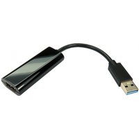 Black Cables Direct USB3-HDMI-MINI adapter with glossy finish and short cable connecting USB and HDMI ports.