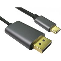 Black USB Type-C to DisplayPort adapter cable with gold-plated connectors, 2 meters long.