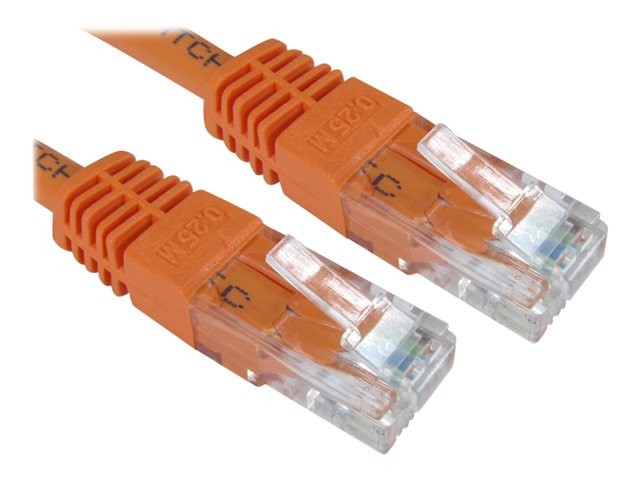 Orange UTP Cat6 networking cable, 1.5 meters long, featuring clear plastic connectors on both ends with visible metal pins inside.
