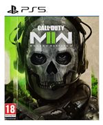 Cover art for "Call of Duty: Modern Warfare II" featuring a skull-faced soldier in a headset, with a green and beige background and bold white lettering, rated 18+.