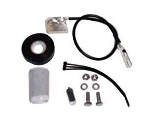 Cambium Networks Cox Cl Grd. Kis for includes a metal plate, black adhesive tape, a clear plastic cover, screws, and a wire with a clip, all in various metallic and black finishes.