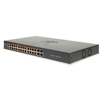 Black Cambium Networks EX1028-P Ethernet switch with 28 ports, dual cooling fans, and sleek rectangular design.