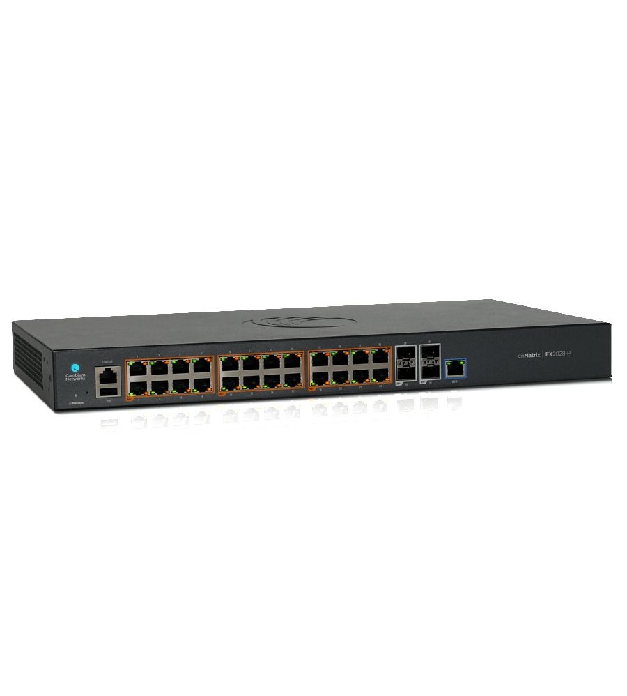 Black managed L2 Gigabit Ethernet switch with 24 ports, including 10/100/1000 Mbps connections, featuring a sleek design and LED indicators for power and connectivity.