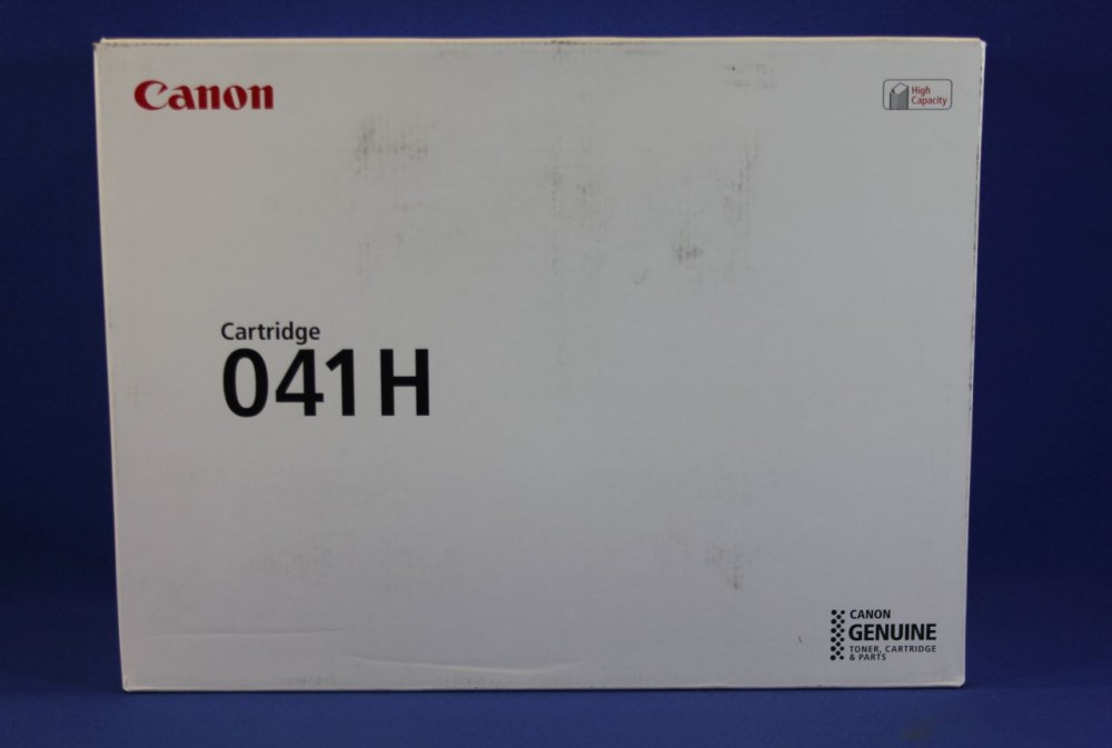 White box with red "Canon" logo, labeled "Cartridge 041H," indicating high capacity toner cartridge for Canon printers, designed for 20,000 pages.