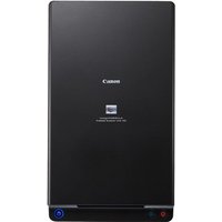 Black Canon 102 flatbed and ADF scanner, sleek design, 600 x 600 DPI, A4 size, with control buttons on front.
