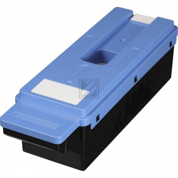 Blue and black Canon MC31 maintenance cartridge with a rectangular shape, featuring a top slot and an arrow indicator, designed for printer maintenance.
