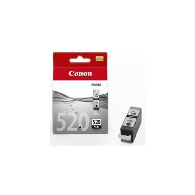 Canon PGI-520 twin pack featuring two black ink cartridges in a recycled cardboard multipack, with a red and silver packaging design highlighting the cartridge model.