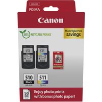 Canon 2970B017 ink cartridge pack with black, cyan, magenta, yellow cartridges in red and white packaging.