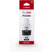 Canon Pixma black ink bottle GI-40PGBK in white box with red top, labeled for 6K pages.