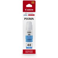Cyan Canon ink bottle, model GI-40C, for Pixma G 50, 7.7K pages, in white and red packaging.