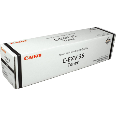 White cardboard box with red "Canon" logo, labeled "C-EXV 35 Toner," featuring a black toner cartridge, emphasizing smart and intelligent quality.