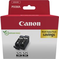 Canon PGI-525PGBK black ink cartridge twin pack in red and white packaging with recycling logo.
