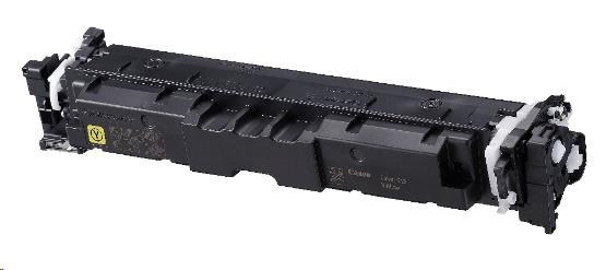 Magenta toner cartridge by Canon, model T12 (5096C006AA), featuring a sleek black casing with white connectors and a label indicating brand and model details.