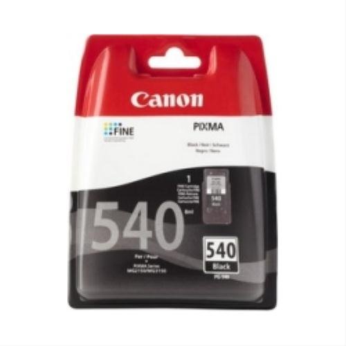 Black Canon PG-540 ink cartridge packaging featuring a red and white design, with the Canon logo, product name, and capacity details prominently displayed.
