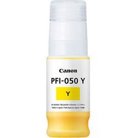 Yellow Canon PFI-050Y ink cartridge, 70ml, with white cap and label, designed for Canon IPF TC-20 printer.