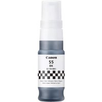 Canon black ink bottle, 70ml, with white cap and checkered label, model GI-55BK, for 3K pages ISO/IEC 19752.