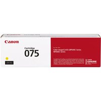 Canon 075 yellow toner cartridge box with red and white design, 1.3K pages yield.