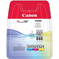 Canon ink cartridge multi-pack with black, cyan, magenta, yellow cartridges in a red and blue gradient package.