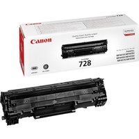 Black Canon 728 toner cartridge with white packaging box displaying product image and red Canon logo.