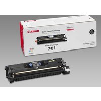 Black Canon 9287A003/701BK toner cartridge with white box, compatible with Canon LBP-5200, yields 5K pages at 5%.