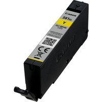 Canon CLI-581XL yellow ink cartridge, black casing, yellow label with model details, and Canon logo.