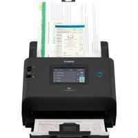 Black Canon DR-S350NW ADF scanner with touchscreen, scanning documents, 600 x 600 DPI, A4 size.