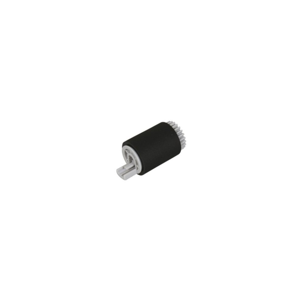 Black rubber roller with a silver metal shaft, designed as a spare part for Canon printers and scanners, featuring textured surface for enhanced grip.