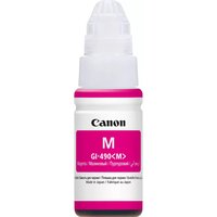Canon GI-490M magenta ink bottle with white cap and pink label detailing.