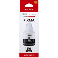 Canon GI-50 PGBK black ink bottle in white and red packaging with PIXMA branding.